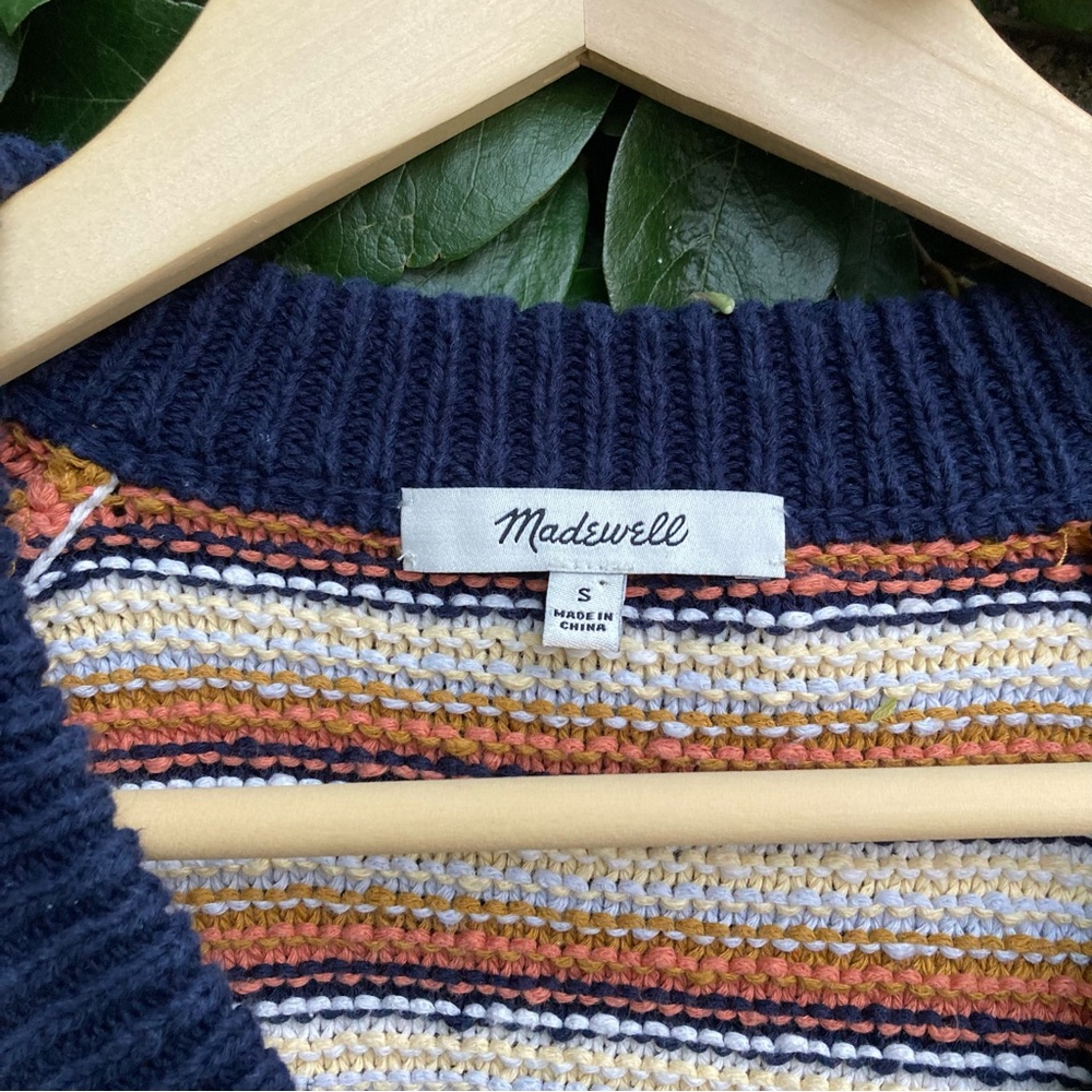 Madewell Arden Cropped Chunky Knit Striped Pullover Sweater - Picture 3 of 7